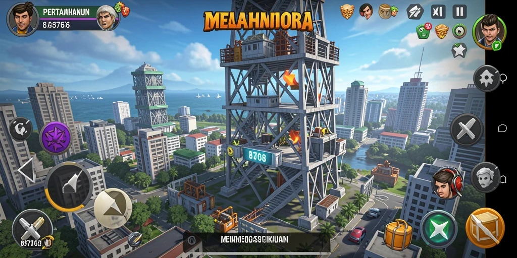 Tampilan menara dan musuh dalam aksi di 8768.