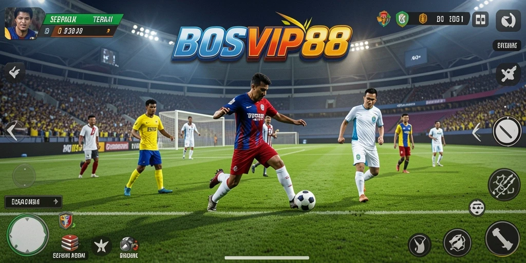 Tampilan screenshot utama BOSVIP88 menampilkan gameplay sepak bola yang menarik.