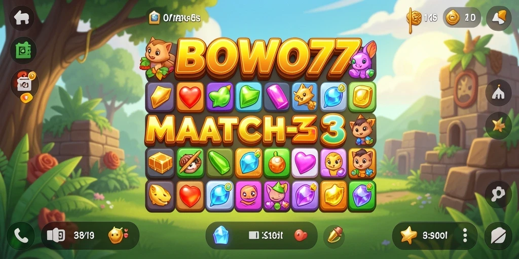 Tampilan gameplay seru dalam BOWO77 Match-3.