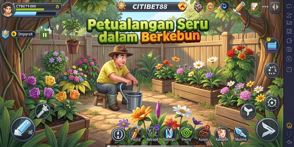 Screenshot permainan CITIBET88 menunjukkan grafis menarik dan aktivitas berkebun yang seru.