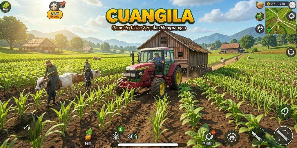 Tangkapan layar utama CUANGILA menampilkan gameplay pertanian yang menarik dan interaktif.