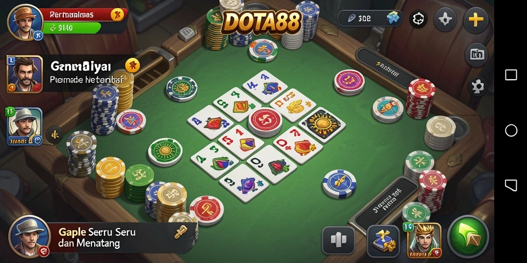 Tampilan gameplay Gaple di DOTA88 dengan kartu dan pemain yang terlibat.