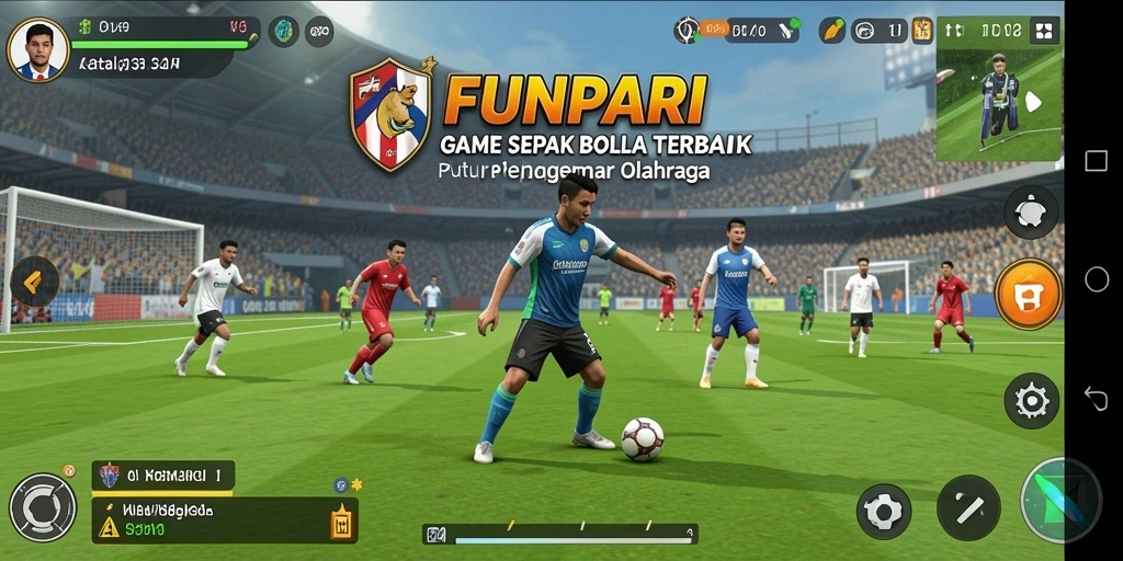 Tampilan utama gameplay FUNPARI yang mendebarkan dan penuh aksi sepak bola.