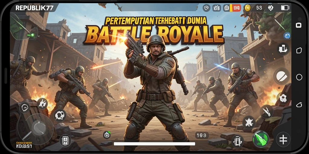 Screenshot gameplay REPUBLIK77 menampilkan aksi mendebarkan dalam battle royale.