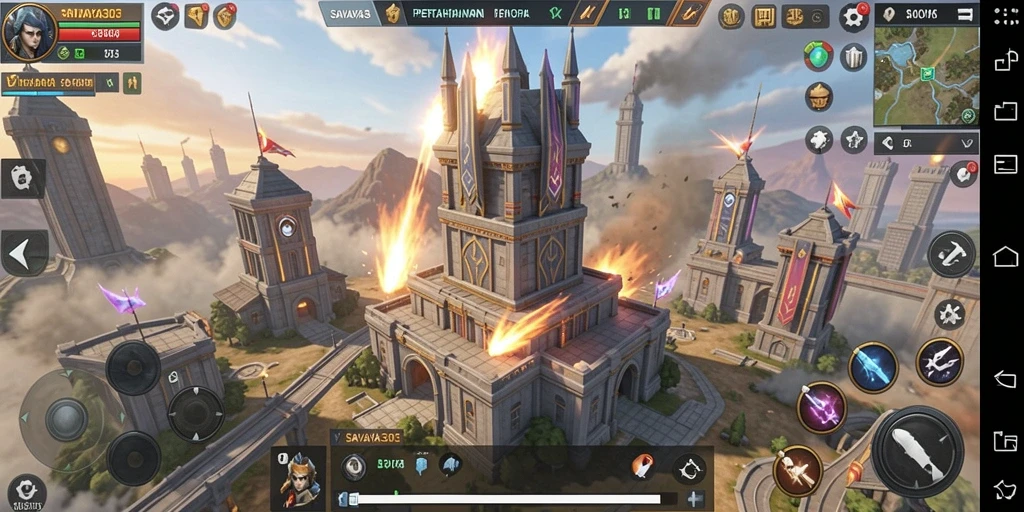 Tampilan seru dari gameplay <strong>SAVAYA303</strong> dalam pertarungan tower defense.