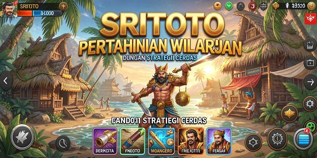Screenshot SRITOTO menampilkan aksi menara melawan gelombang musuh.
