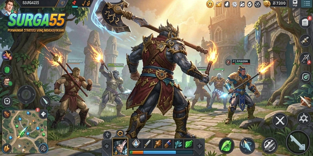 Tampilan gameplay SURGA55 dengan strategi yang intens dan grafis menarik.
